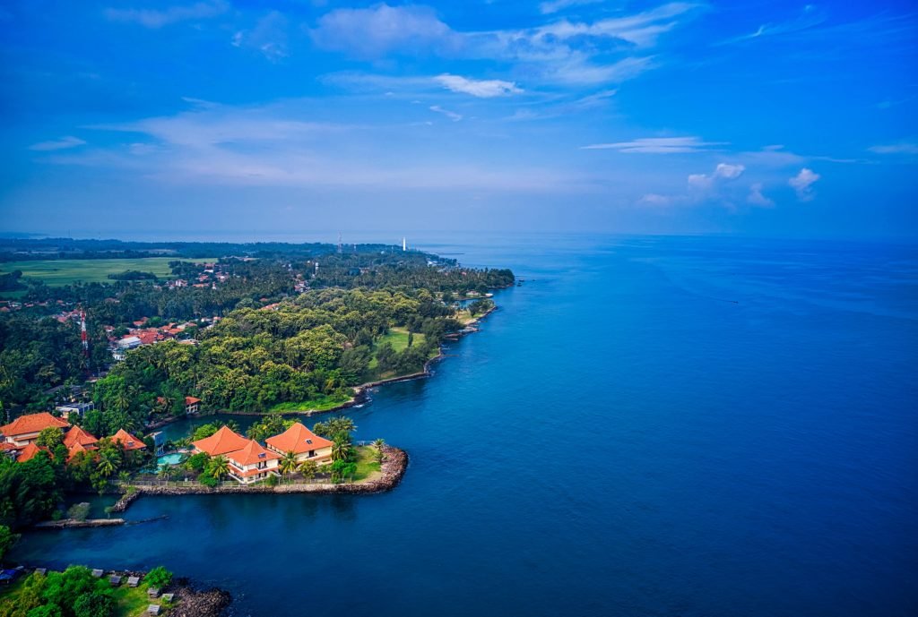 Aerial view of a tropical coastline in Indonesia