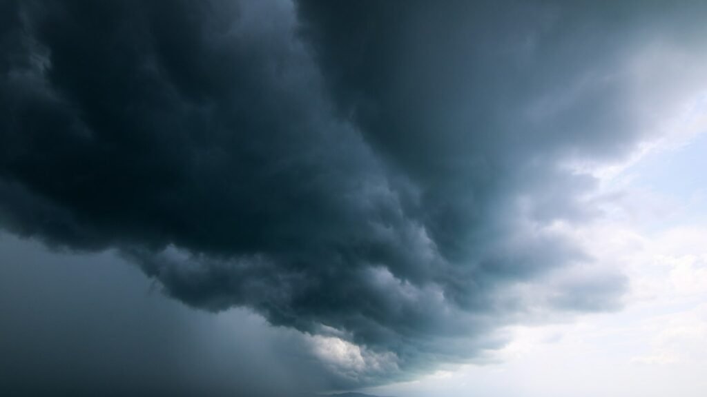 A storm moving across the sky over the sea