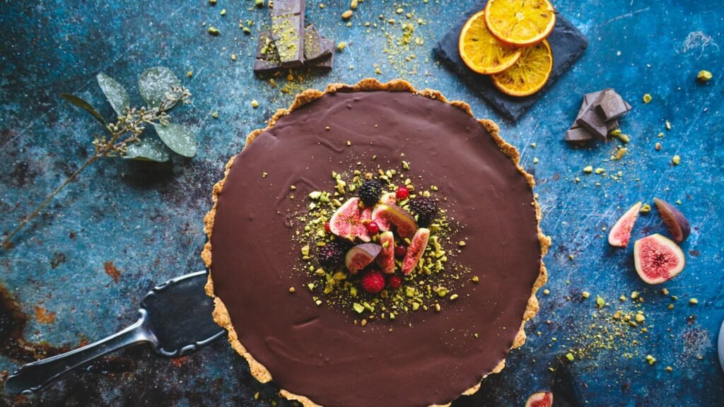 Chocolate cake with sliced lemon on top